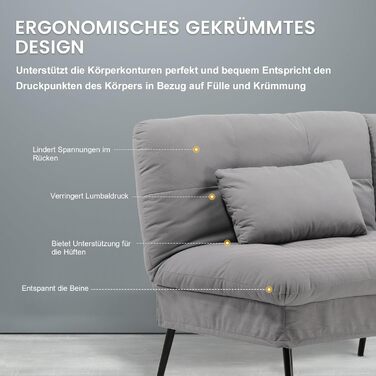 Диван-ліжко COMHOMA з функцією сну розкладний футон кутовий диван 3-місний гостьовий диван з регульованою спинкою із сірої тканини