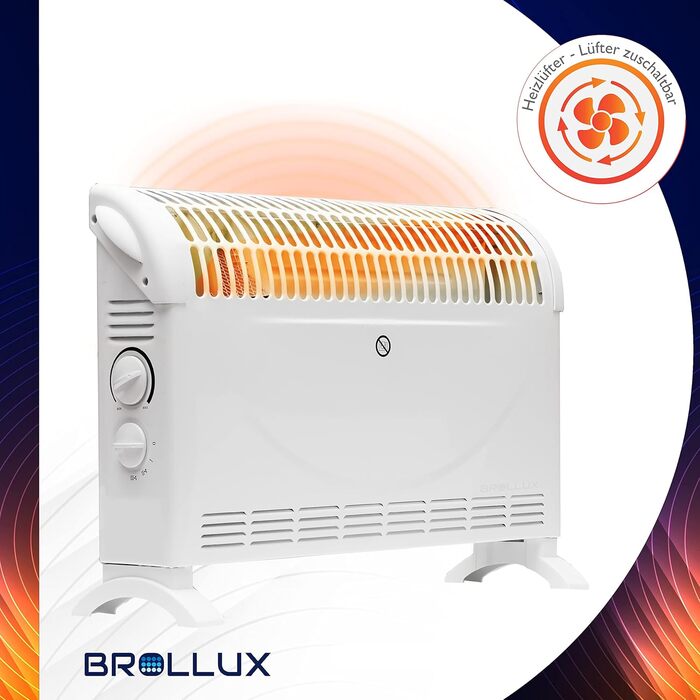 Електричний обігрівач Brollux CA2 потужністю 2000 Вт з турбовентилятором та термостатом, портативний конвекторний обігрівач, енергозберігаючий електричний обігрівач
