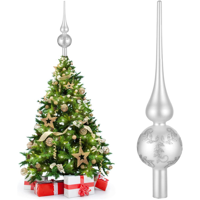 Скляна новорічна верхівка для ялинки сріблясто-біла UNOLIGA