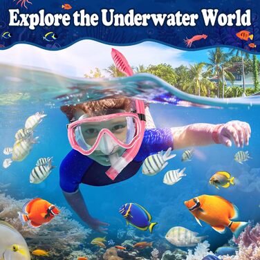 Дитячий набір для сноркелінгу - Маска для дайвінгу з захистом від запотівання та суха трубка - Маска для дайвінгу з захистом від протікання та суха трубка - Набір для сноркелінгу для хлопчиків та дівчаток - Рожевий, Синій, Чорний, Жовтий