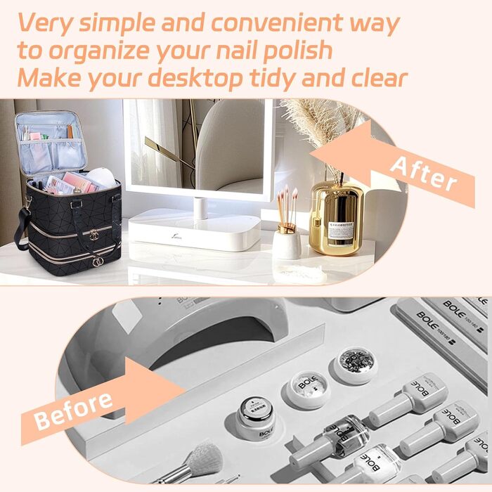 Футляр для зберігання лаку для нігтів на 84 пляшечки та 1 світлодіодну лампу для нігтів, сумка-органайзер для макіяжу, косметичка для аксесуарів для дизайну нігтів, органайзер для лаку для нігтів (чорний) чорно-сірий