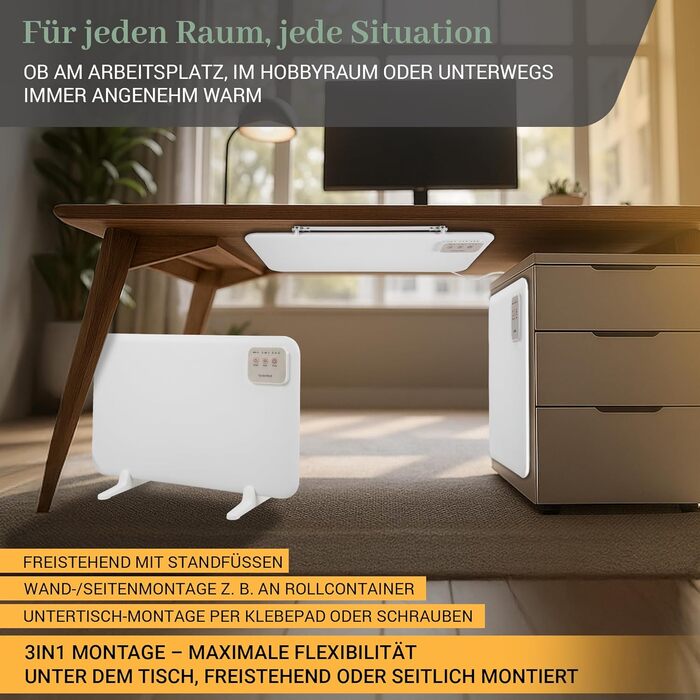 Інфрачервоний обігрівач Heidenfeld HF-TH120 Настільний обігрівач потужністю 120 Вт Радіатор - Інфрачервоний обігрівач - Електричний обігрівач - Нагрівальна панель - Інфрачервоний радіатор - Нагрівальна панель - 3-в-1 Монтаж, білий