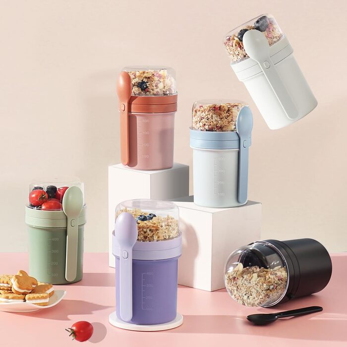 Набір контейнерів для сніданку та обіду To Go, 450 мл 250 мл контейнер для йогурту та мюслі з ложкою, герметичний стакан для мюслі та йогурту, ланчбокс (світло-сірий)