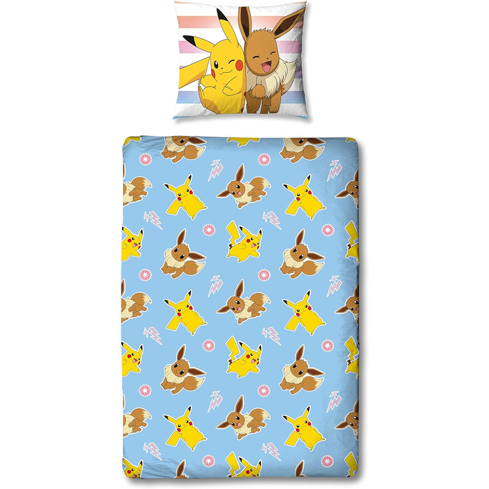 Комплект постільної білизни Pokemon 2 шт. - 135x200 см подушка 80x80 см - Покемон Пікачу світло-блакитний - дитяча постільна білиз