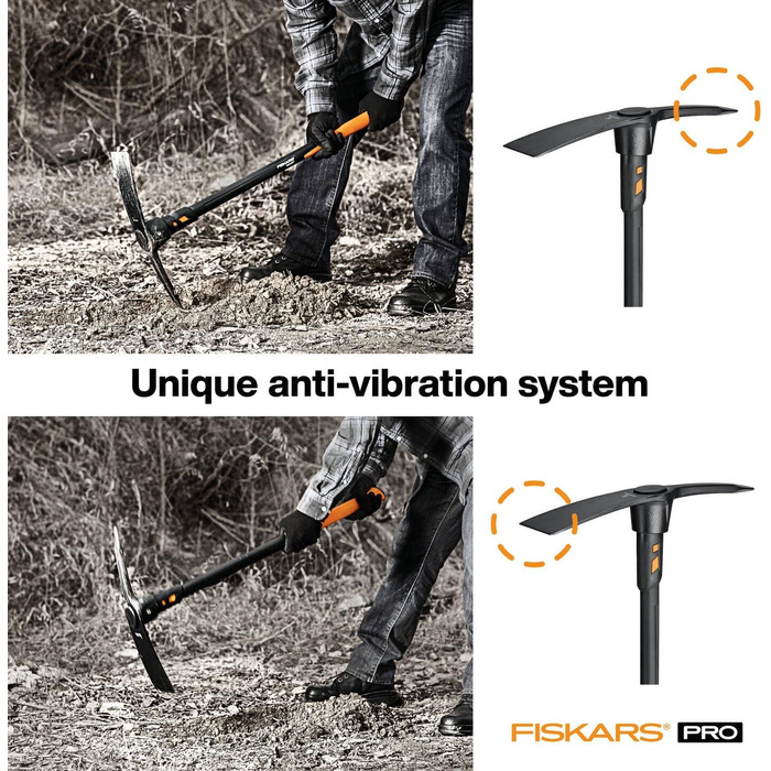 Поперечна мотика Fiskars IsoCore L для грубих робіт на твердих, кам'янистих ґрунтах, довжина 91 см, вага 3,4 кг, чорна/помаранчева, 1020166