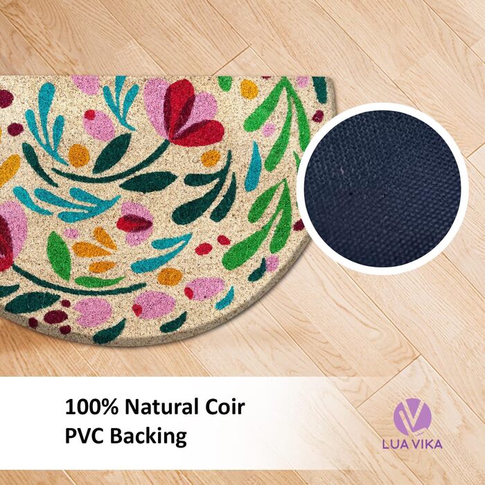 Напівкруглий кокосовий килимок для дверей - Флора - 40x70 см - Килимок для дверей для приміщень та вулиці - Килимок для передніх дверей - Килимок для вулиці - Килимки для дверей - Килимок для дверей з кокосового волокна