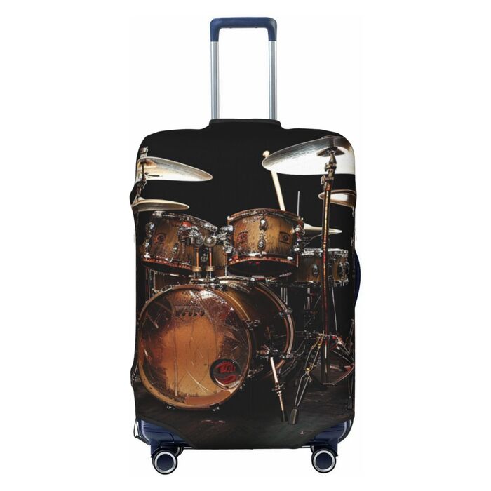 Чохол для валізи з принтом Барабанний ритм, еластичний, з прихованою блискавкою універсальний захист для подорожей та ділових поїздок, чорний, розмір S (для валіз 18-21 дюймів)