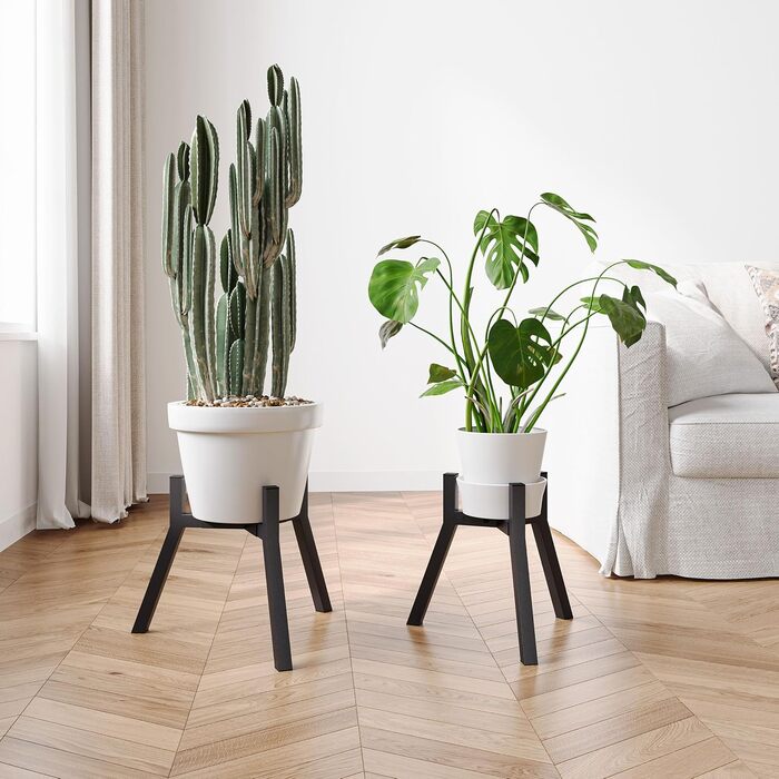 Регульована підставка для рослин, 2 шт., для використання в приміщенні/на вулиці, металева підставка для квітів, міцна опорна рама, квітковий табурет для горщиків різних розмірів, чорний PS-007BK-2