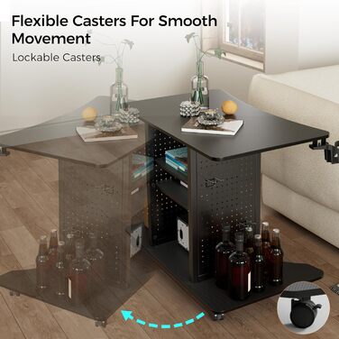 Ергономічний стіл EUREKA, комп&39ютерний стіл на колесах, невеликий стіл з 4 колесами, що обертаються на 360, мобільна робоча станція 94 * 59 * 75 см, підходить для вітальні, спальні, кабінету з місцем для зберігання