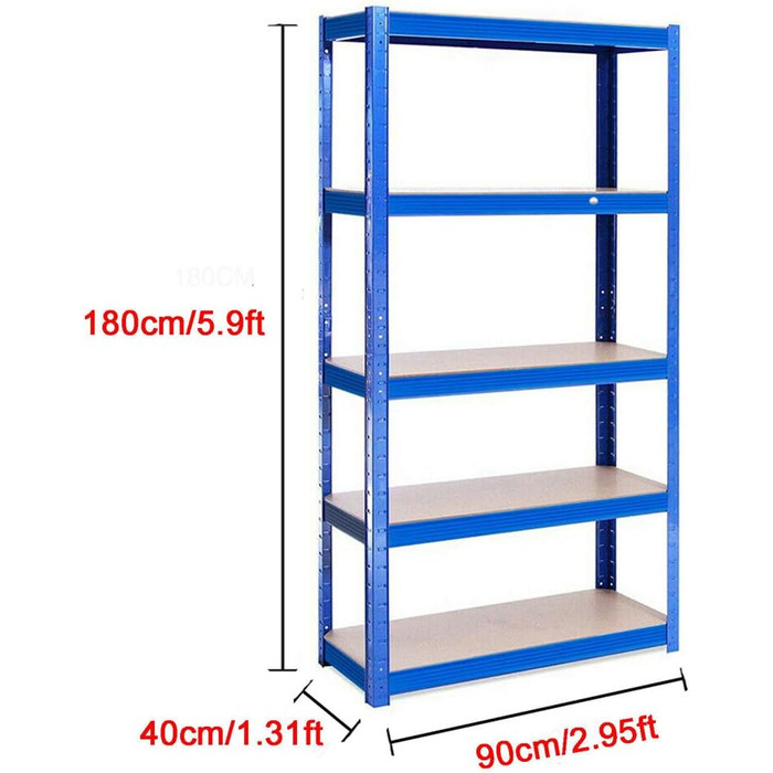 Міцний металевий стелаж 5 полиць з МДФ Вантажопідйомність до 875 кг 180 x 90 x 40 см (В x Ш x Г) Стелаж для гаража/майстерні, синій 180 x 90 x 40 см (В x Ш x Г)