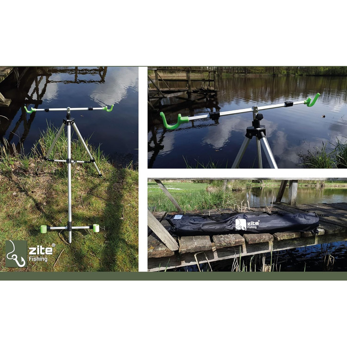 Тримач для вудок для серфкастингу Zite Fishing - Алюмінієвий штатив для 2 вудок для серфкастингу - Тримач для вудок для серфкастингу на штатив - Телескопічна підставка для вудок з сумкою, Тримач для вудок-штатив, Тримач для вудок для серфкастингу
