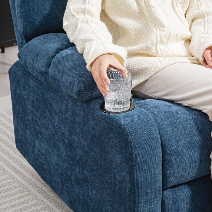 Крісло для телевізора HOMCOM з функцією відкидання, шезлонг з регульованою спинкою та підставкою для ніг, крісло-реклайнер з лляним ефектом для вітальні та спальні, темно-синє