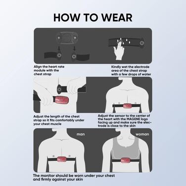 Пульсометр Magene H603, нагрудний ремінець, фітнес-трекер HRM, водонепроникність IP67, підтримка Bluetooth 4.2 та ANT, сумісний з Wahoo, Zwift, Strava, Elite HRV, 62.3 35.1 11.5 мм, червоний
