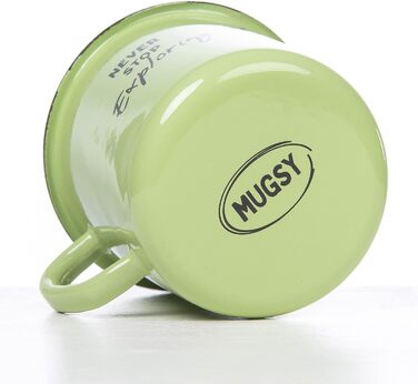 Емальована кружка MUGSY, Ніколи не припиняйте досліджувати, 330 мл, Мотив природи та приказка, Емальована чашка, Стійка до ударів, Зелена