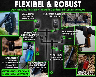 Підставка для вудилища Angel-Berger Magic Baits Black Quick Rod Pod з сумкою, індикатором клювання, підставкою для вудилища та шпулькою