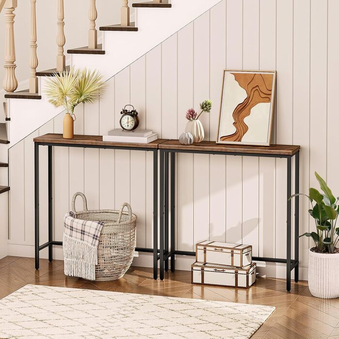 Вузький консольний столик HOOBRO, бічний столик 75 см, столик для передпокою, невеликий столик для демонстрації, диван-столик для невеликих приміщень, для входу, передпокою, темно-коричнево-чорний EBF75XG01 темно-коричневий чорний 1