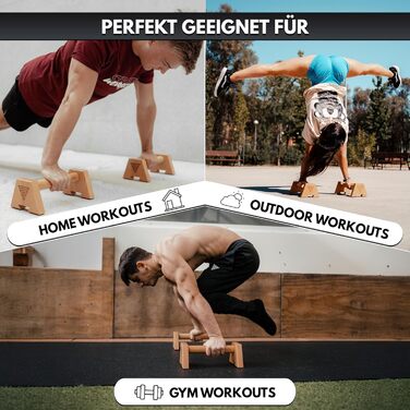 Дерев&39яні паралелети GORNATION для віджимань, дерев&39яні ручки для віджимань, калістеніка та фітнес-тренування, перекладини для віджимань, ручки для калістенічних віджимань для тренування верхньої частини тіла, вкл. стрічку для захоплення