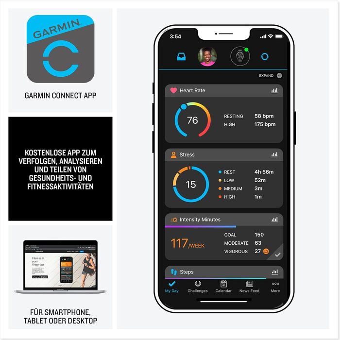 Мм - Розумний годинник для бігу, 1,2-дюймовий сенсорний AMOLED-екран, до 11 днів роботи від акумулятора, понад 25 спортивних програм, рекомендації щодо тренувань, дані про здоров&39я, розумні функції, Garmin Music, чорний, 165 Music 43