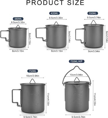 Легкий металевий кухоль з складною ручкою, посуд для пікніка та подорожей, 550 мл