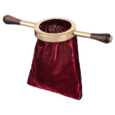 Оксамитовий мішок для збору пожертв бордового кольору, Ø 13 см, з дерев&39яною ручкою та латунним кільцем високоякісний мішок для збору пожертв для церкви або збору пожертв від MaMeMi Premium