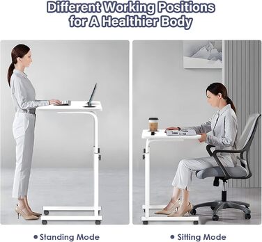 Стіл для ноутбука з регульованою висотою, бічний столик з колесами та слотами для карток, мобільний стіл/комп&39ютерний стіл для дивана, ліжка, кушетки, офісу (білий, 60x40 см) 60x40 см З 2 слотами для карток Білий