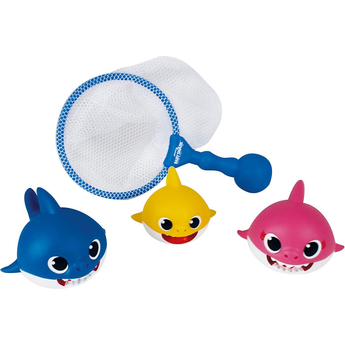 Набір для ванни Baby Shark, 3 шт. (акула, сітка для купання), блакитний, рожевий, жовтий, білий