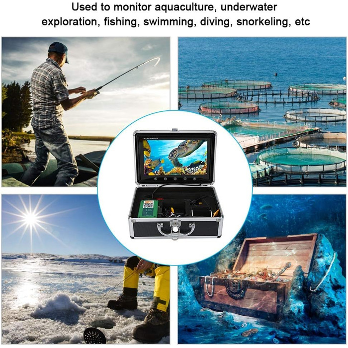 Підводна камера для риболовлі Відеореєстратор Підводний ехолот Камера для ехолота Бездротовий WiFi Відеокамера для підводної риболовлі Ехолот ІЧ підсвічування 1000 TVL Монітор Портативна відеокамера для риболовлі з коробкою 10,1 дюйма