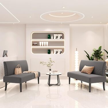 Кухонний диван Yaheetech 2-місний, лава, м&39який диван з вельветової тканини, подвійний диван без підлокітників, тканинний диван, диван-гойдалка для вітальні/передпокою/офісу, сірий