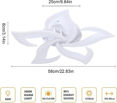 Стеля LED-світильник Comely 60Вт 6750лм, 58см, дизайн Пелюстка, 3000К, теплий білий