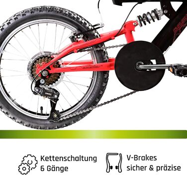 Велосипед Galano FS180 18 дюймів для дітей віком від 5 років, дитячий велосипед, гірський велосипед для хлопчиків та дівчаток, повнопідвісний велосипед для дітей, гірський велосипед унісекс, легкий, велосипед для хлопчиків та дівчаток, чорний/червоний, 28