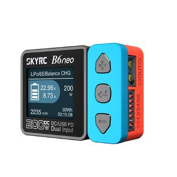 Розумний зарядний пристрій GoolRC B6neo для LiPo акумуляторів, DC 200 Вт PD 80 Вт, балансувальний зарядний пристрій та розрядник для акумуляторів LiPo/Life/LiIon/LiHV 1-6 с, NiMH/NiCd 1-15 с (синій)