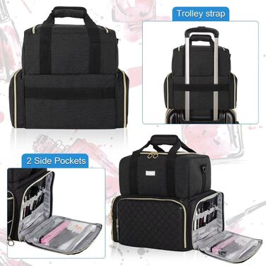 Мішечок для лаку для нігтів, двошаровий органайзер для зберігання лаку для нігтів на 80 флаконів (15 мл) та лампу для нігтів, великий футляр для косметики з відділеннями для зберігання, чорний