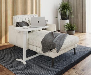 Білий з підсклянником - Мобільний, безступінчасто пневматично регульований по висоті бічний столик 65-103 см на колесах для дивана, ліжка, дитячої кімнати та домашнього офісу, 121WW 70 x 40