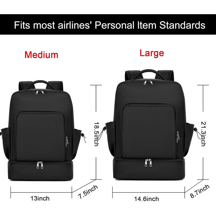 Чоловічий спортивний рюкзак Seyfocnia, водонепроникний рюкзак з відділенням для взуття, легкий дорожній рюкзак, чорний 20 дюймів темно-чорний