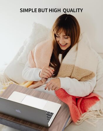 Стіл для ноутбука з подушкою, портативний столик для ліжка, сумісний з ноутбуками до 15,6 дюймів (39,6 см), підставка для ліжка, дивана та килима, підставка для книг, планшетів та графічних планшетів, темне коричневе дерево