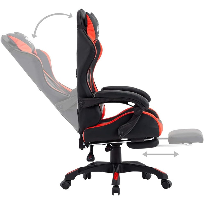 Ігрове крісло з підставкою для ніг, червоно-чорна штучна шкіра, офісне крісло, крісло для відпочинку, письмове крісло для вітальні, офісу, спальні