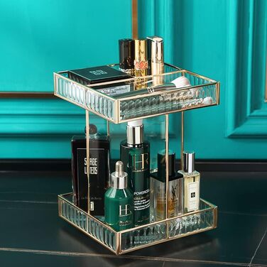 Обертовий косметичний органайзер на 360, органайзер для макіяжу великої місткості, скляні органайзери для догляду за шкірою, для туалетного столика, спальні, ванної кімнати, прозорий