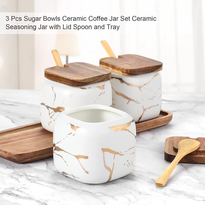 Набір баночок для спецій TELANK, цукорниця з кришкою та ложкою, керамічна банка з кришкою для дому та кухні біла