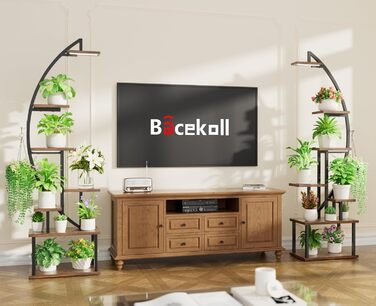 Підставка для рослин з лампою для вирощування - 7-ярусна підставка для квітів 165 см, металева дерев&39яна полиця для рослин - Квіткові драбини для приміщень та вулиці - Декоративна чорна квіткова полиця для внутрішнього саду, балкону, 2 шт.