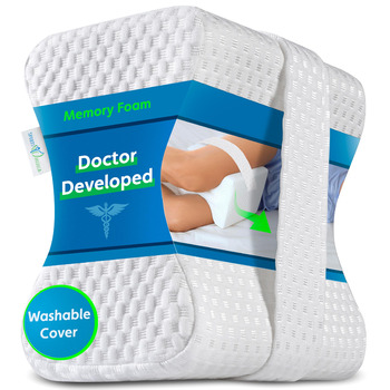 Медично розроблена подушка для колін - Ортопедичний клин з піни з пам&39яттю форми для сну на боці, ішіасу, болю в попереку - Подушка для ніг для сну на боці - включаючи медичний посібник, білий