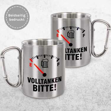 Долийте, будь ласка Чашка з нержавіючої сталі з карабіном Ідея подарунка 330 мл Чашка Для кемпінгу Ключки Сріблястий без кришки