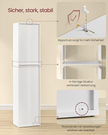 Колекція Custos - Книжкова полиця, 5-ярусна полиця, Відкрита полиця для зберігання, 24 x 30,2 x 134,2 см, для вітальні, домашнього офісу, їдальні, Хмарно-білий LBC419W01 5 ярусів (30,2Ш см) Хмарно-білий