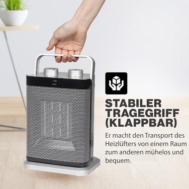 Тепловентилятор Clatronic Портативний та компактний вентилятор 2 режими нагріву (1500/2000 Вт) Керамічний вентилятор Коливальний Ручка для перенесення 7 режимів Портативний обігрівач HL 3631