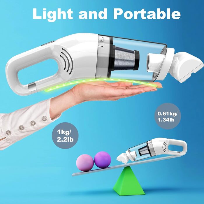 Ручний пилосос, 18000/15000Pa Акумулятор 6000mAh Безмішковий Мокрий Сухий Тест Переможець Автомобільний пилосос 2-ступінчастий всм