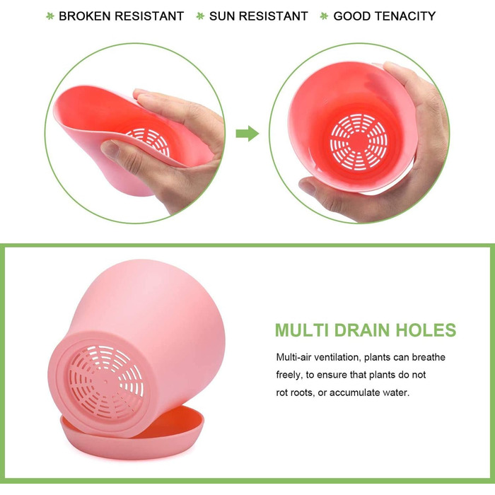 Великі пластикові горщики для рослин 20 см з блюдцями, самополивні квіткові горщики, білі з блюдцями, пластикові горщики для розсади, потовщені горщики для посадки в приміщенні та на вулиці (6 шт. ), різні кольори