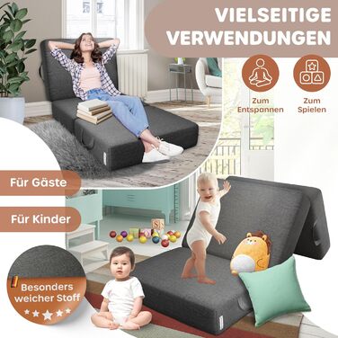 Розкладний матрац KESSER 75 x 195 x 15 см Гостьовий матрац, що складається в 3 сторони, у вигляді пуфа для ніг Розкладний матрац з пінопласту 25 кг/м Надзвичайно товстий 15 см Дихаючий Знімний чохол, що прається, включаючи сумку для перенесення в кемпінгу