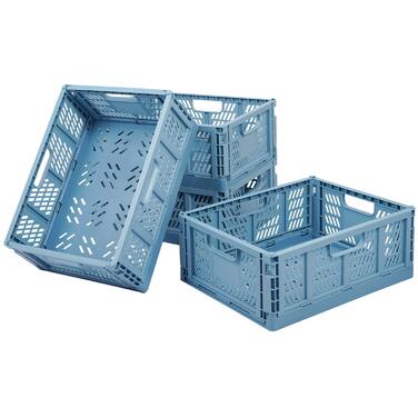 Складані пластикові коробки для зберігання Gunolye з 4 предметів, міцні, складані пластикові кошики, штабелювані пластикові транспортні коробки, спальня, офіс, 34 x 26 синього кольору