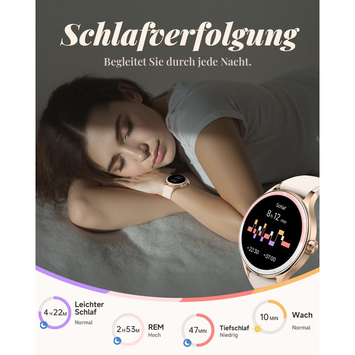 Жіночий смарт-годинник TOOBUR, круглий, 40 мм, крокомір та фітнес-годинник для щоденного використання, понад 100 спортивних режимів, елегантний жіночий смарт-годинник, сумісний з Android/iOS, функція телефону з дзвінками, водонепроникний IP68, бежевий