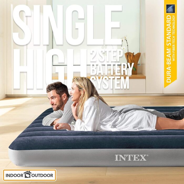 Надувний матрац Intex QUEEN DURA-BEAM SINGLE HIGH З 2-СТУПІНЧАСТИМ НАСОСОМ