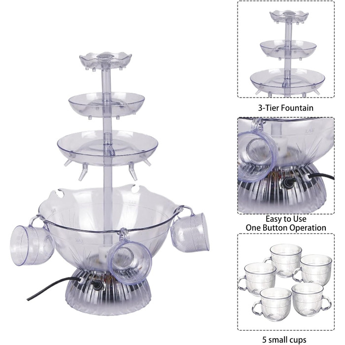Універсальний фонтан для вечірок, багатофункціональний 3-шаровий декор столу, вилка EU для фуршету барбекю